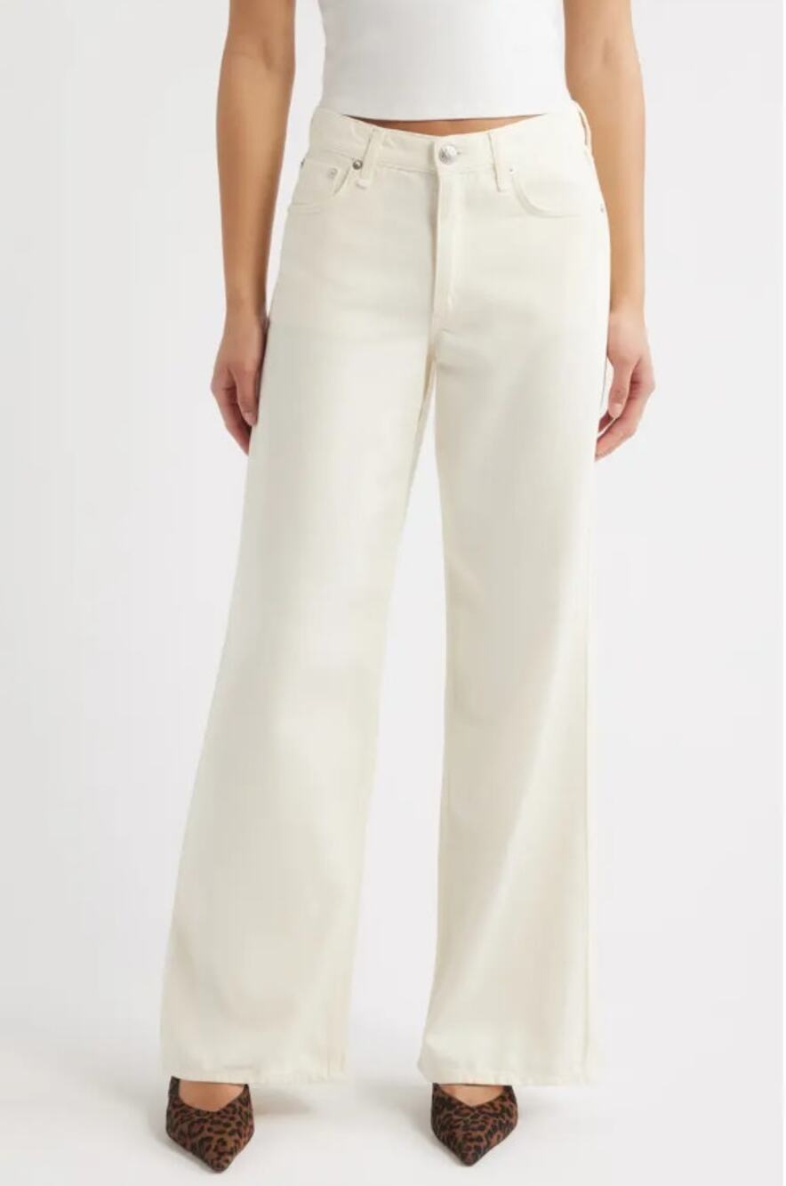 NWT Rag & Bone Featherweight Full Wide Leg Jeans Ecru Size 26